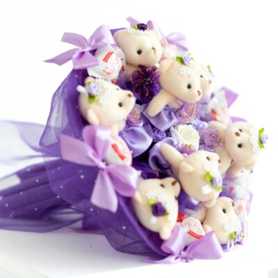 букет из игрушек и конфет Raffaello9 шт фиолетовый